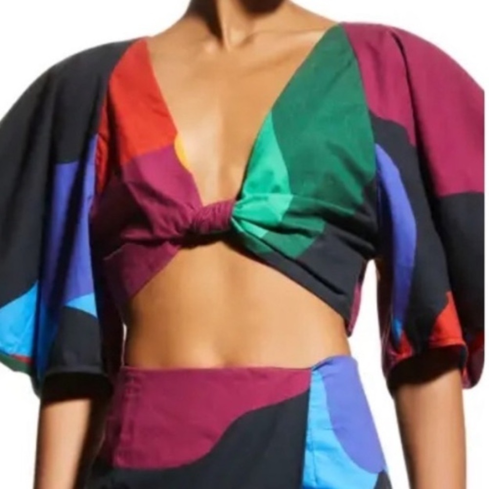 NWT MARA HOFFMAN Raya Tie Front Cropped Top Multicolor Size 2